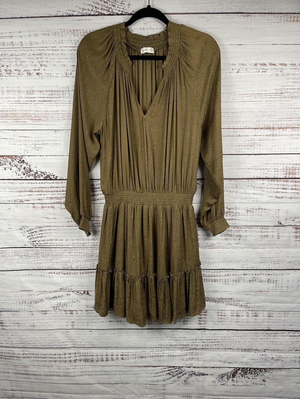 Gentle Fawn Dress Women's Medium Brown Animal Print Smocked Ruffle Long Sleeve